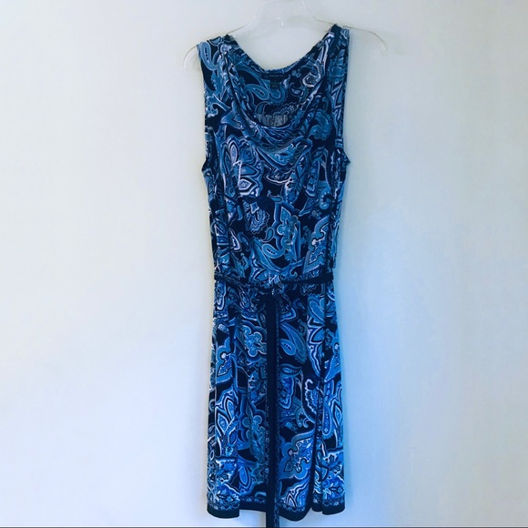 INC International Concepts Dresses & Skirts - INC Blue Paisley Cowl Neck Sleeveless Dress